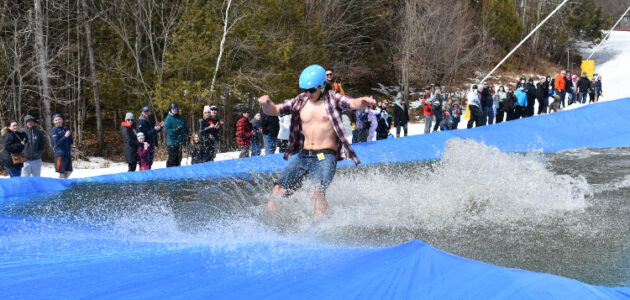 A giant puddle and 50 brave skiers made for a splashing good time