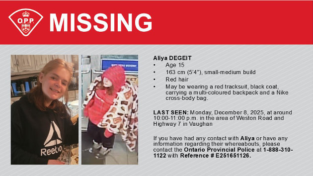 Bracebridge OPP Seek Help Finding Missing 15-Year-Old Believed to Be in GTA